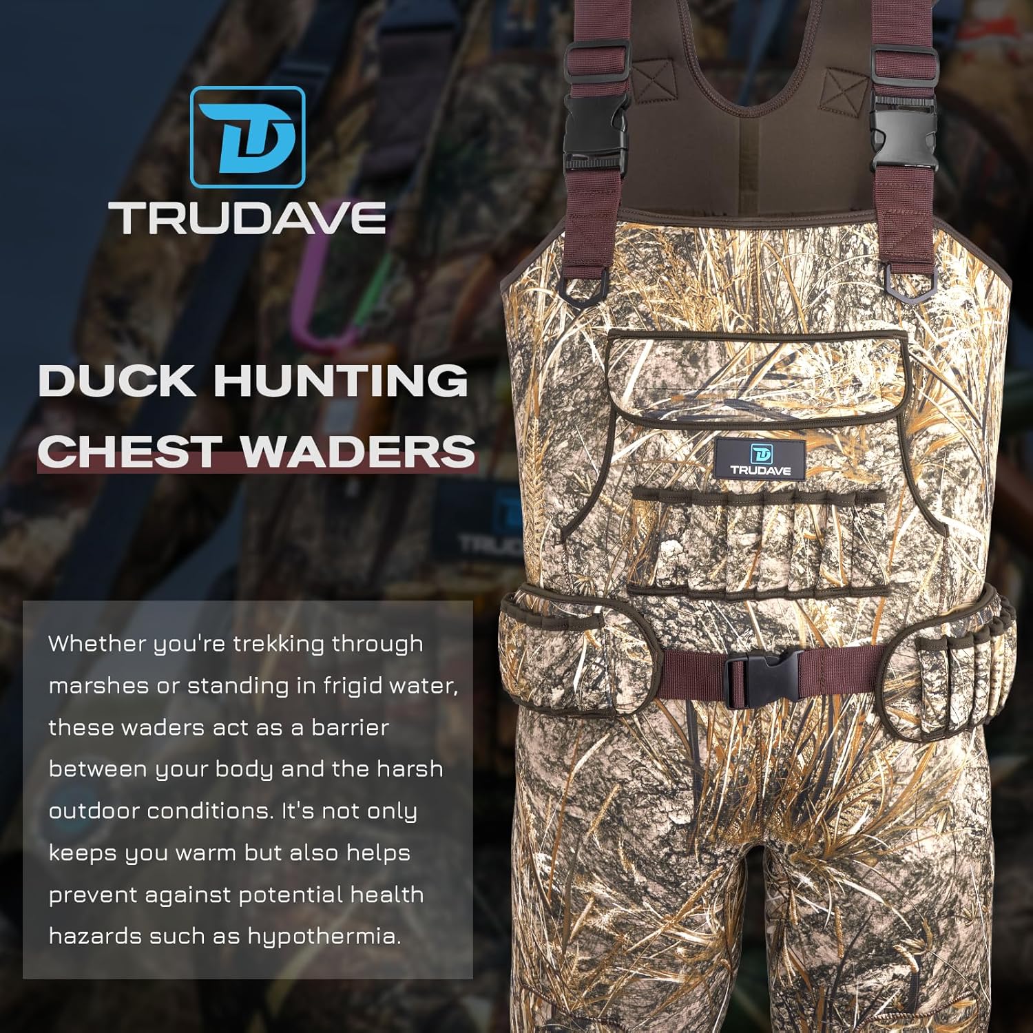 Chest Waders for Men, Neoprene Fishing Waders with Boots Hanger & 600G Insulated, Waterproof Camo Duck Hunting Waders - Image 4