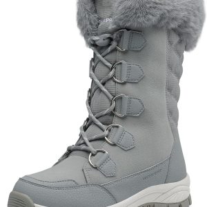 Women's Waterproof Winter Snow Boots, Warm Comfortable Faux Fur Insulated Non-Slip Outdoor Lace-Up Florin Mid Calf Booties