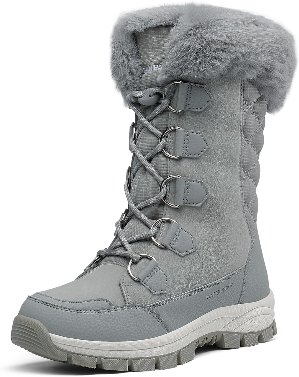 Women's Waterproof Winter Snow Boots, Warm Comfortable Faux Fur Insulated Non-Slip Outdoor Lace-Up Florin Mid Calf Booties