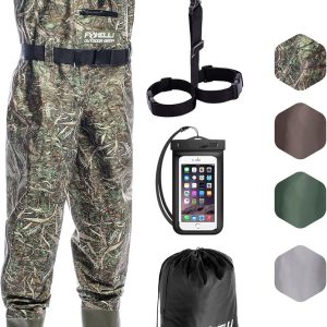 Foxelli Chest Waders – Camo Hunting Fishing Waders for Men and Women with Boots, 2-ply Nylon/PVC Waterproof Bootfoot Waders