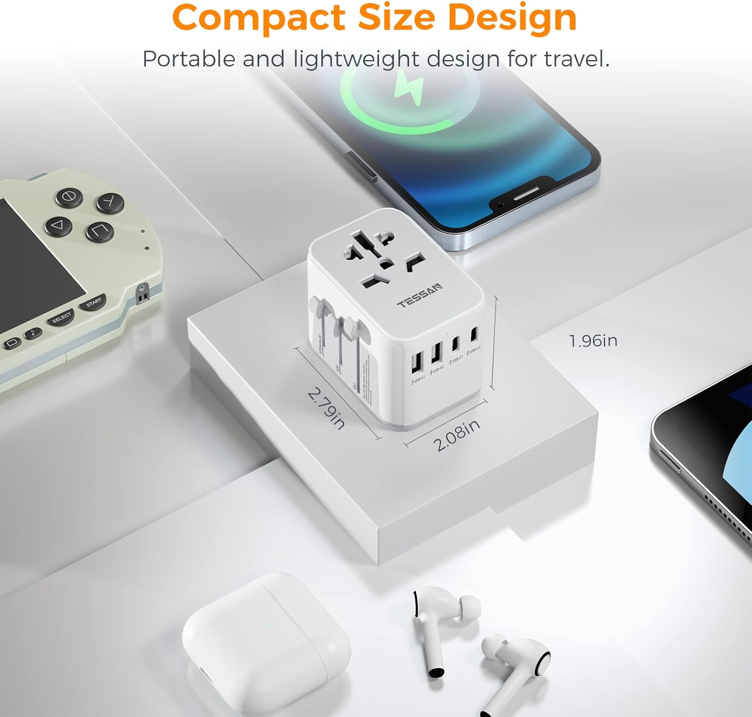 TESSAN Universal Travel Adapter, International Plug Adaptor with 2 USB C Wall Charger 2 USB A Ports, Worldwide Power Outlet Travel Essentials for US to European EU UK AUS (Type C/G/A/I) - Image 5